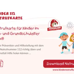 Kinder lernen, wie sie den Notruf absetzen können. Die Kindernotrufkarte von Feuerlino hilft ihnen dabei.