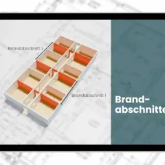 Ein Modell zeigt, was ein Brandabschnitt ist: unterteilte Räume zur Brandbekämpfung.