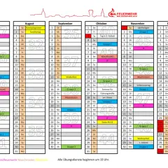 Jahresdienstplan der Feuerwehr Walddorfhäslach: Übersicht der Übungen für Gruppen, Jugendfeuerwehr und Maschinisten.
