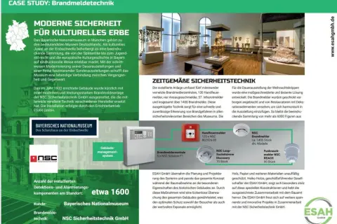 Bayerisches Nationalmuseum mit moderner Brandmeldetechnik von NSC. Über 1400 Komponenten sichern wertvolle Exponate. vds 2095.