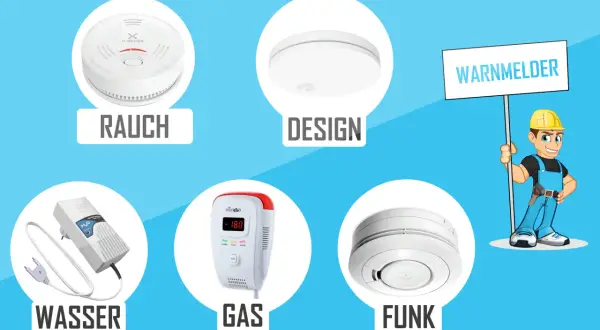 Rauch-, Wasser-, Gas- und Funkwarnmelder im Test. Ein Handwerker hält ein Schild mit der Aufschrift "Warnmelder".