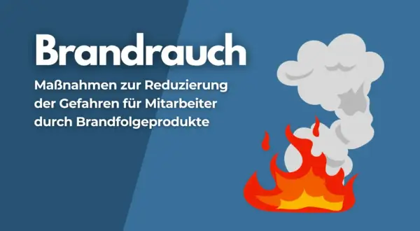 Brandlast: Maßnahmen zur Reduzierung der Gefahren für Mitarbeiter durch Brandfolgeprodukte. Flammen und Rauch steigen auf.