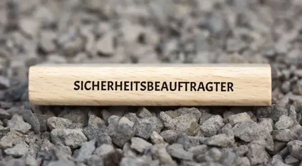 Holzblock mit der Aufschrift "SICHERHEITSBEAUFTRAGTER" auf Schotter. Ab wann ist man Sicherheitsbeauftragter?