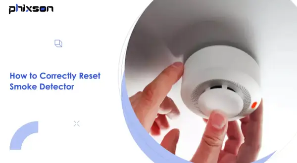 Ein Finger drückt auf einen Rauchmelder, der nicht ausgeht. Anleitung zum Zurücksetzen.