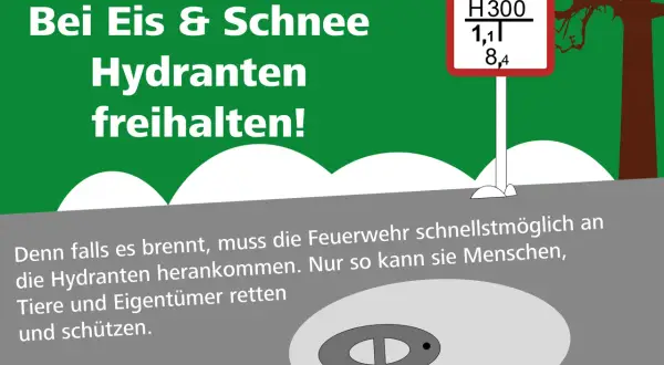 Bei Eis & Schnee Hydranten freihalten! Ein Hydrant ist wichtig für die Feuerwehr, um Menschen und Tiere zu retten.